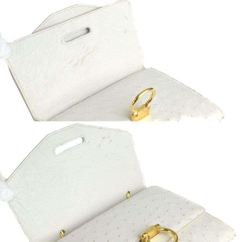 Celine Ostrich White Double Flap Gold Handbag - Picture 4 of 8